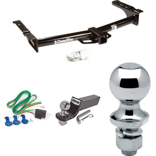 Fits 2003-2007 Ford E-350 Econoline Super Duty Trailer Hitch Tow PKG w/ 4-Flat Wiring + Starter Kit Ball Mount w/ 2" Drop & 2" Ball + 1-7/8" Ball By Draw-Tite