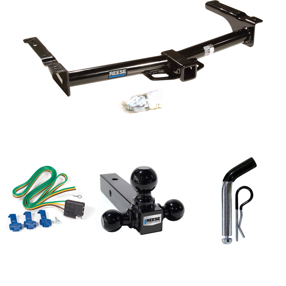 Fits 1975-1991 Ford E-150 Econoline Trailer Hitch Tow PKG w/ 4-Flat Wiring + Triple Ball Ball Mount 1-7/8" & 2" & 2-5/16" Trailer Balls + Pin/Clip By Reese Towpower