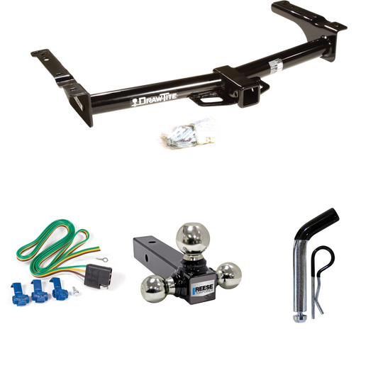 Fits 1975-1991 Ford E-250 Econoline Trailer Hitch Tow PKG w/ 4-Flat Wiring + Triple Ball Ball Mount 1-7/8" & 2" & 2-5/16" Trailer Balls + Pin/Clip By Draw-Tite