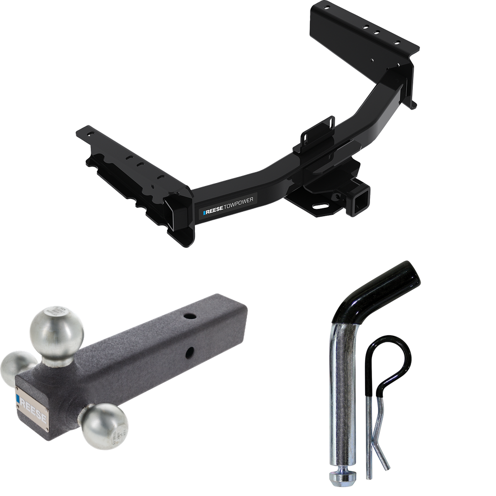 Fits 2019-2023 RAM 1500 Trailer Hitch Tow PKG w/ Triple Ball Ball Mount 1-7/8" & 2" & 2-5/16" Trailer Balls + Pin/Clip (For (New Body Style) Models) By Reese Towpower