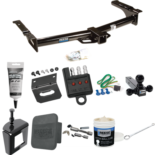 Fits 2003-2007 Ford E-250 Econoline Trailer Hitch Tow PKG w/ 4-Flat Wiring + Triple Ball Ball Mount 1-7/8" & 2" & 2-5/16" Trailer Balls + Wiring Bracket + Hitch Cover + Dual Hitch & Coupler Locks + Wiring Tester + Ball Lube + Electric Grease + Ball W