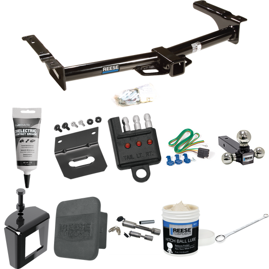 Fits 2003-2007 Ford E-350 Econoline Super Duty Trailer Hitch Tow PKG w/ 4-Flat Wiring + Triple Ball Ball Mount 1-7/8" & 2" & 2-5/16" Trailer Balls + Wiring Bracket + Hitch Cover + Dual Hitch & Coupler Locks + Wiring Tester + Ball Lube + Electric Grea