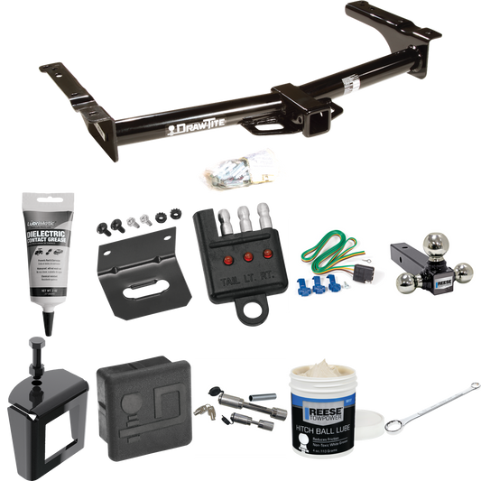 Fits 2003-2007 Ford E-150 Econoline Trailer Hitch Tow PKG w/ 4-Flat Wiring + Triple Ball Ball Mount 1-7/8" & 2" & 2-5/16" Trailer Balls + Wiring Bracket + Hitch Cover + Dual Hitch & Coupler Locks + Wiring Tester + Ball Lube + Electric Grease + Ball W