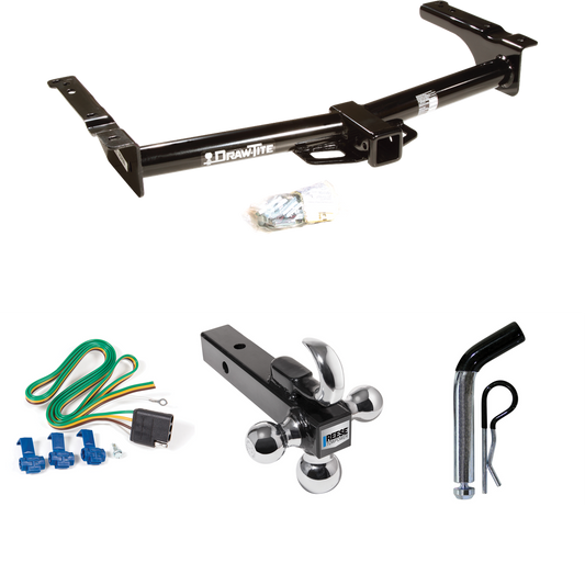 Fits 1975-1983 Ford E-100 Econoline Trailer Hitch Tow PKG w/ 4-Flat Wiring + Triple Ball Ball Mount 1-7/8" & 2" & 2-5/16" Trailer Balls w/ Tow Hook + Pin/Clip By Draw-Tite