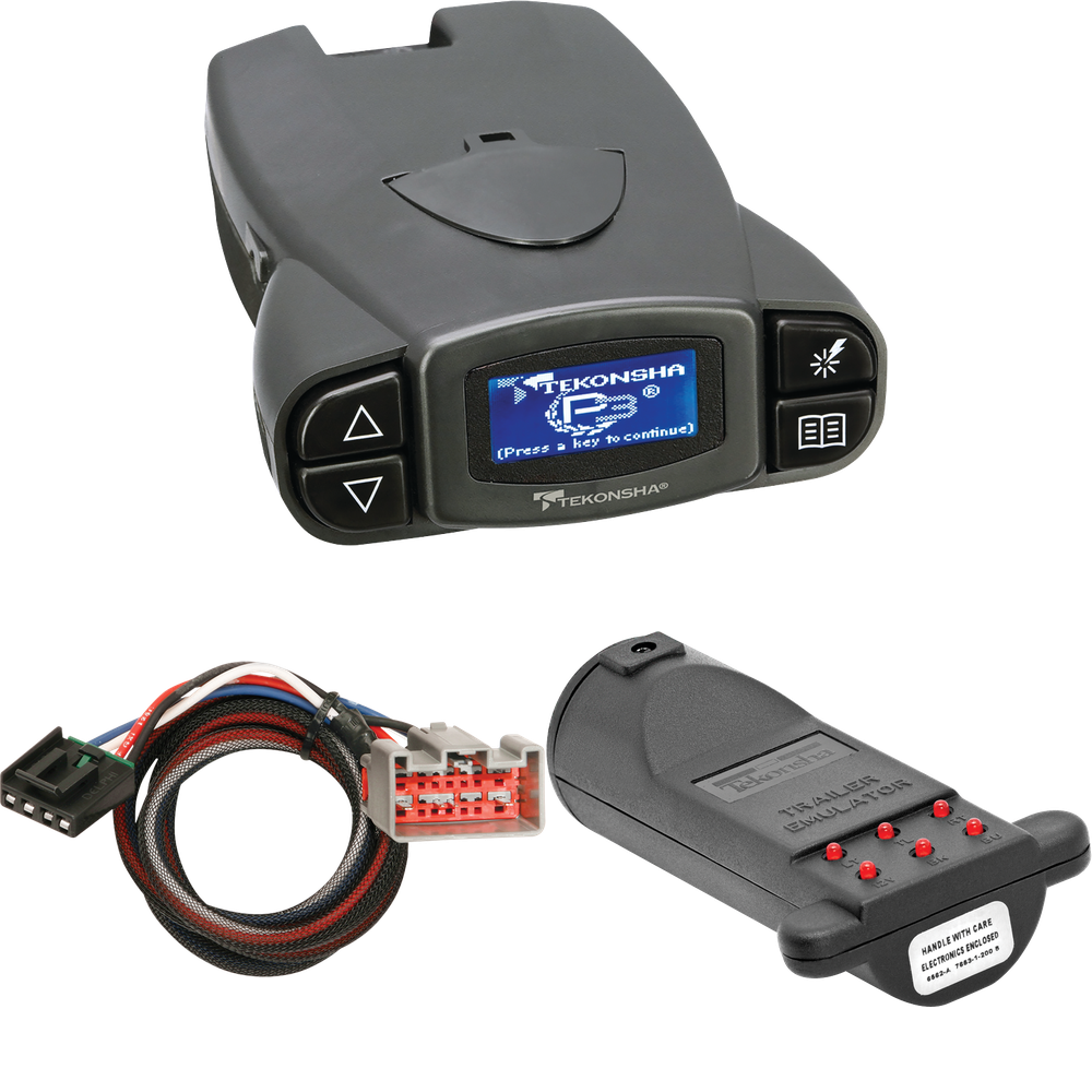 Fits 2018-2018 Entegra Coach Esteem Motorhome Tekonsha Prodigy P3 Brake Control + Plug & Play BC Adapter + Brake Control Tester Trailer Emulator (For w/ factory 4 Flat Models) By Tekonsha