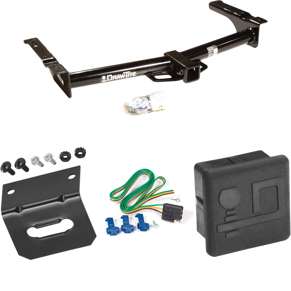 Fits 2003-2007 Ford E-350 Econoline Super Duty Trailer Hitch Tow PKG w/ 4-Flat Wiring Harness + Wiring Bracket + Hitch Cover By Draw-Tite