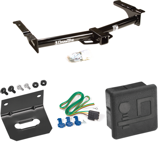 Fits 2003-2007 Ford E-350 Econoline Super Duty Trailer Hitch Tow PKG w/ 4-Flat Wiring Harness + Wiring Bracket + Hitch Cover By Draw-Tite