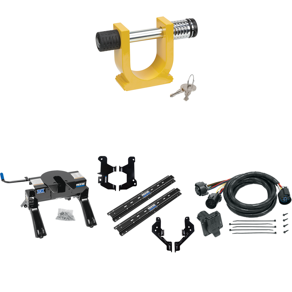 Fits 2019-2023 RAM 1500 Custom Outboard Above Bed Rail Kit + 20K Fifth Wheel + In-Bed Wiring + King Pin Lock (For 6-1/2' and 8 foot Bed, (New Body Style), Except w/Split Tail Gate, w/o Factory Puck System Models) By Reese