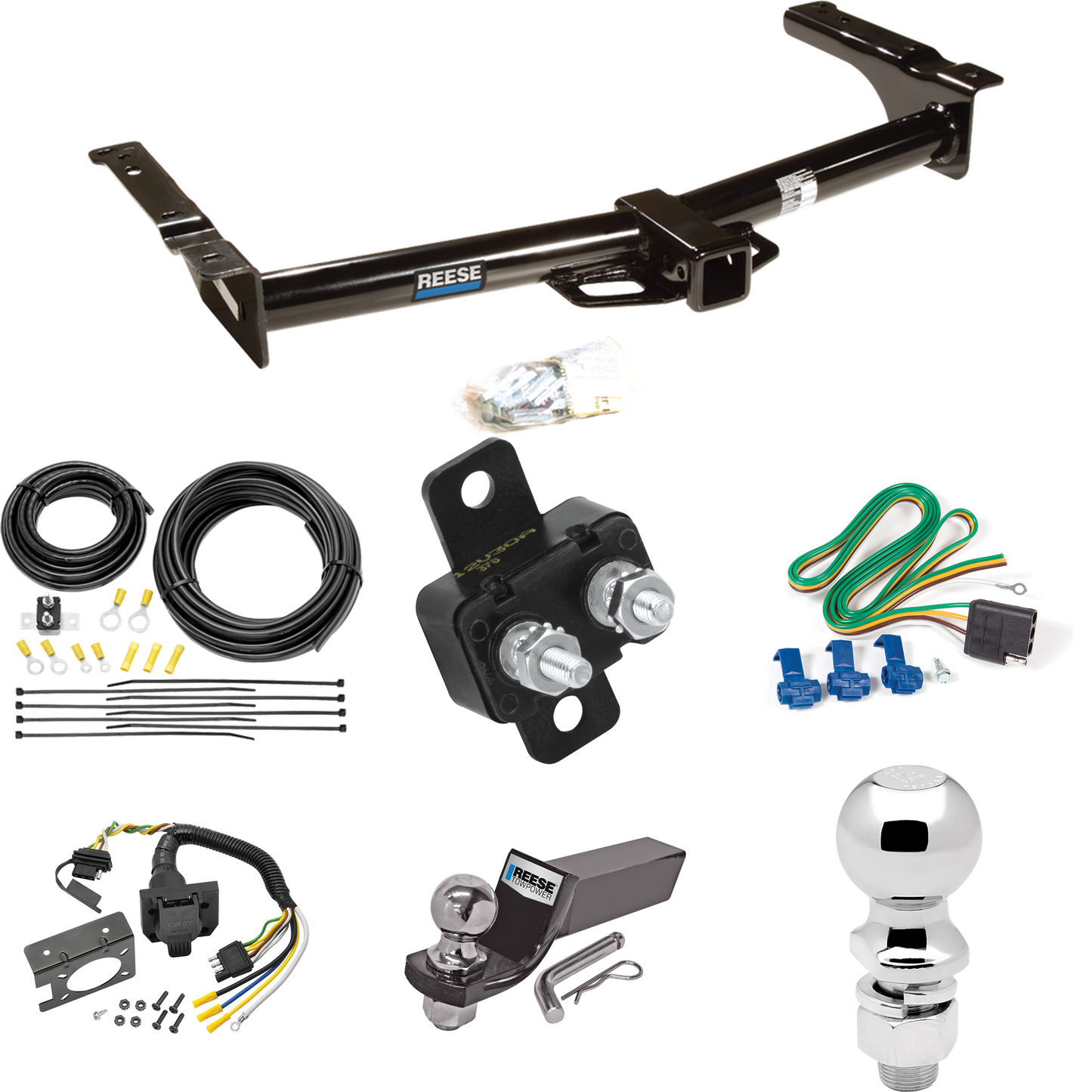 Fits 1975-1983 Ford E-100 Econoline Trailer Hitch Tow PKG w/ 7-Way RV Wiring + 2" & 2-5/16" Ball + Drop Mount By Reese Towpower