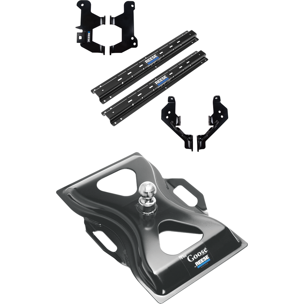 Fits 2019-2023 RAM 1500 Custom Outboard Above Bed Rail Kit + 25K Reese Gooseneck Hitch (For 6-1/2' and 8 foot Bed, (New Body Style), Except w/Split Tail Gate, w/o Factory Puck System Models) By Reese