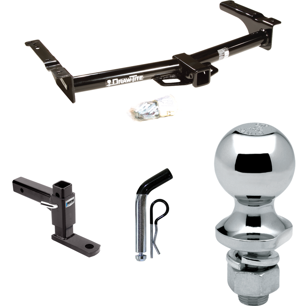 Fits 1975-2002 Ford E-350 Econoline Trailer Hitch Tow PKG w/ Adjustable Drop Rise Ball Mount + Pin/Clip + 1-7/8" Ball By Draw-Tite