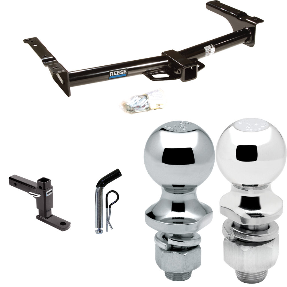 Fits 2009-2012 Ford E-250 Econoline Trailer Hitch Tow PKG w/ Adjustable Drop Rise Ball Mount + Pin/Clip + 2" Ball + 1-7/8" Ball (For (Prepped Class II Tow Package) Models) By Reese Towpower