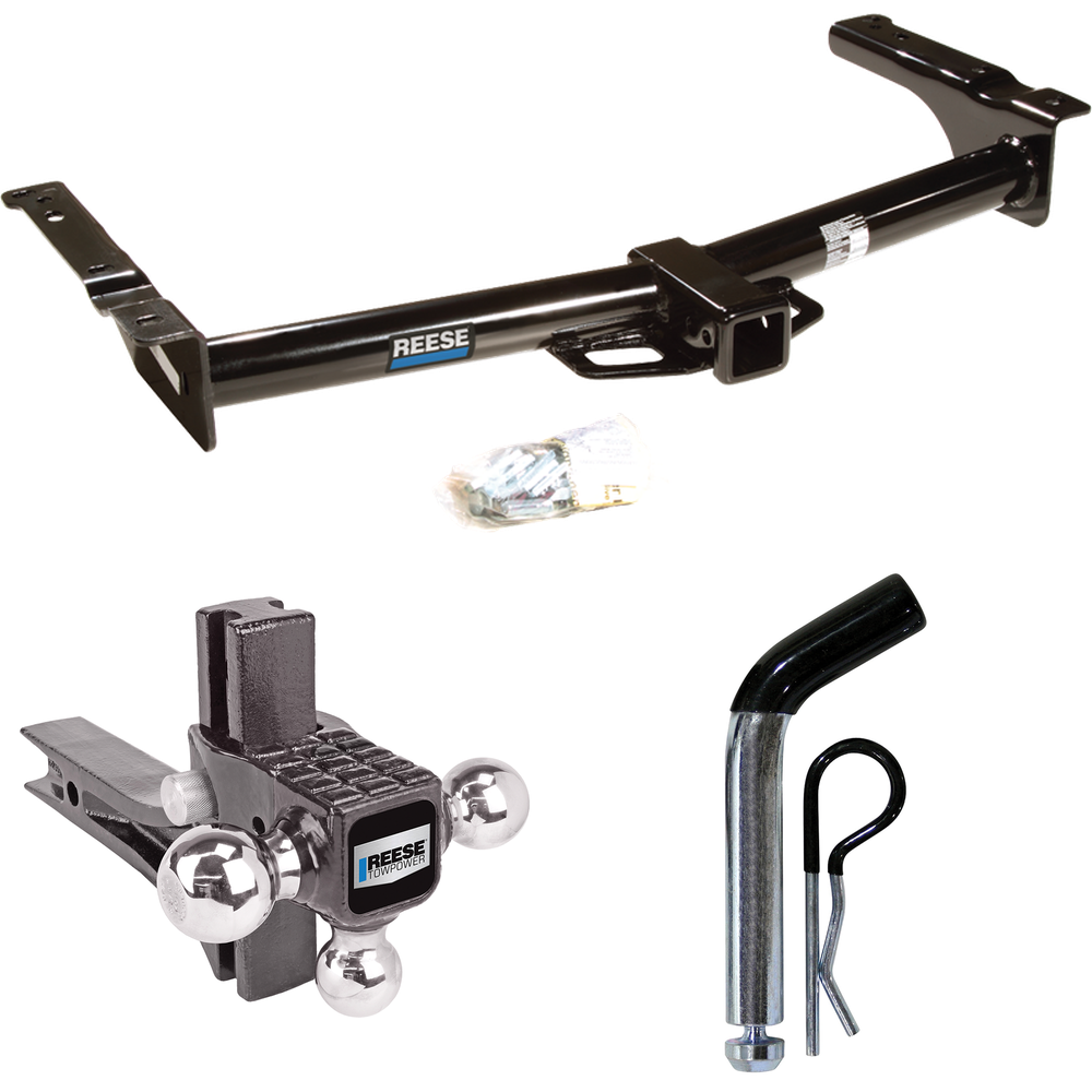 Fits 2009-2012 Ford E-150 Econoline Trailer Hitch Tow PKG w/ Adjustable Drop Rise Triple Ball Ball Mount 1-7/8" & 2" & 2-5/16" Trailer Balls + Pin/Clip (For (Prepped Class II Tow Package) Models) By Reese Towpower