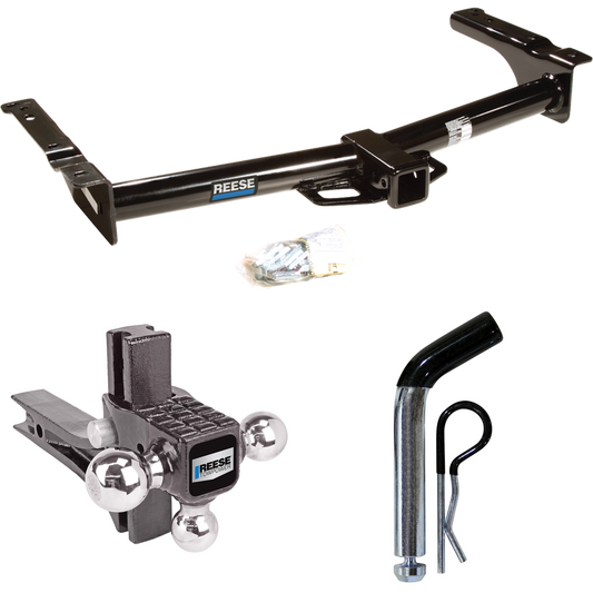 Fits 2009-2012 Ford E-150 Econoline Trailer Hitch Tow PKG w/ Adjustable Drop Rise Triple Ball Ball Mount 1-7/8" & 2" & 2-5/16" Trailer Balls + Pin/Clip (For (Prepped Class II Tow Package) Models) By Reese Towpower