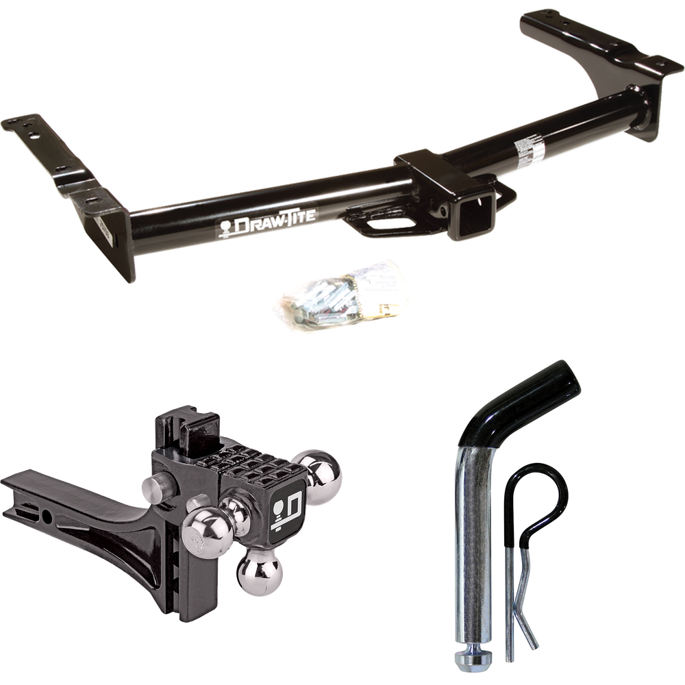 Fits 2009-2012 Ford E-350 Econoline Super Duty Trailer Hitch Tow PKG w/ Adjustable Drop Rise Triple Ball Ball Mount 1-7/8" & 2" & 2-5/16" Trailer Balls + Pin/Clip (For (Prepped Class II Tow Package) Models) By Draw-Tite
