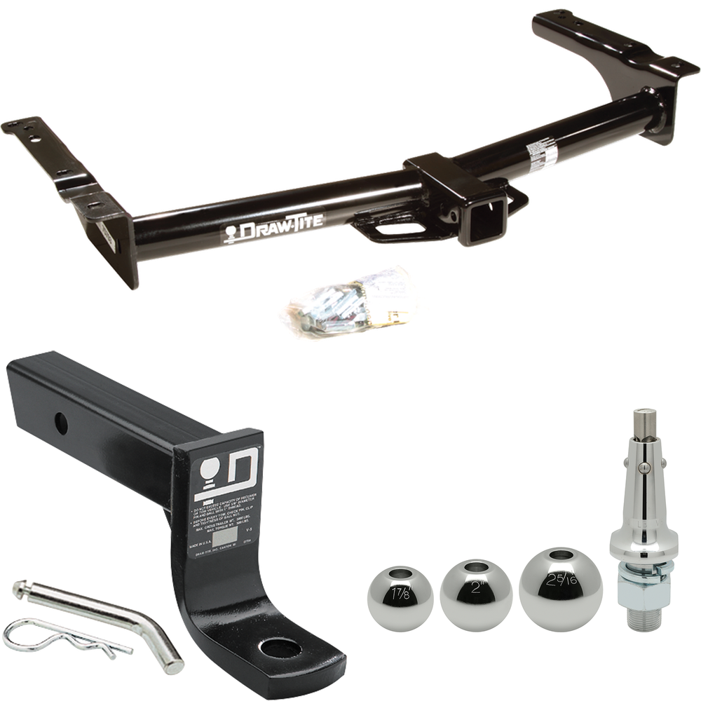 Fits 2003-2014 Ford E-350 Econoline Super Duty Trailer Hitch Tow PKG w/ Ball Mount w/ 4" Drop + Interchangeable Ball 1-7/8" & 2" & 2-5/16" By Draw-Tite