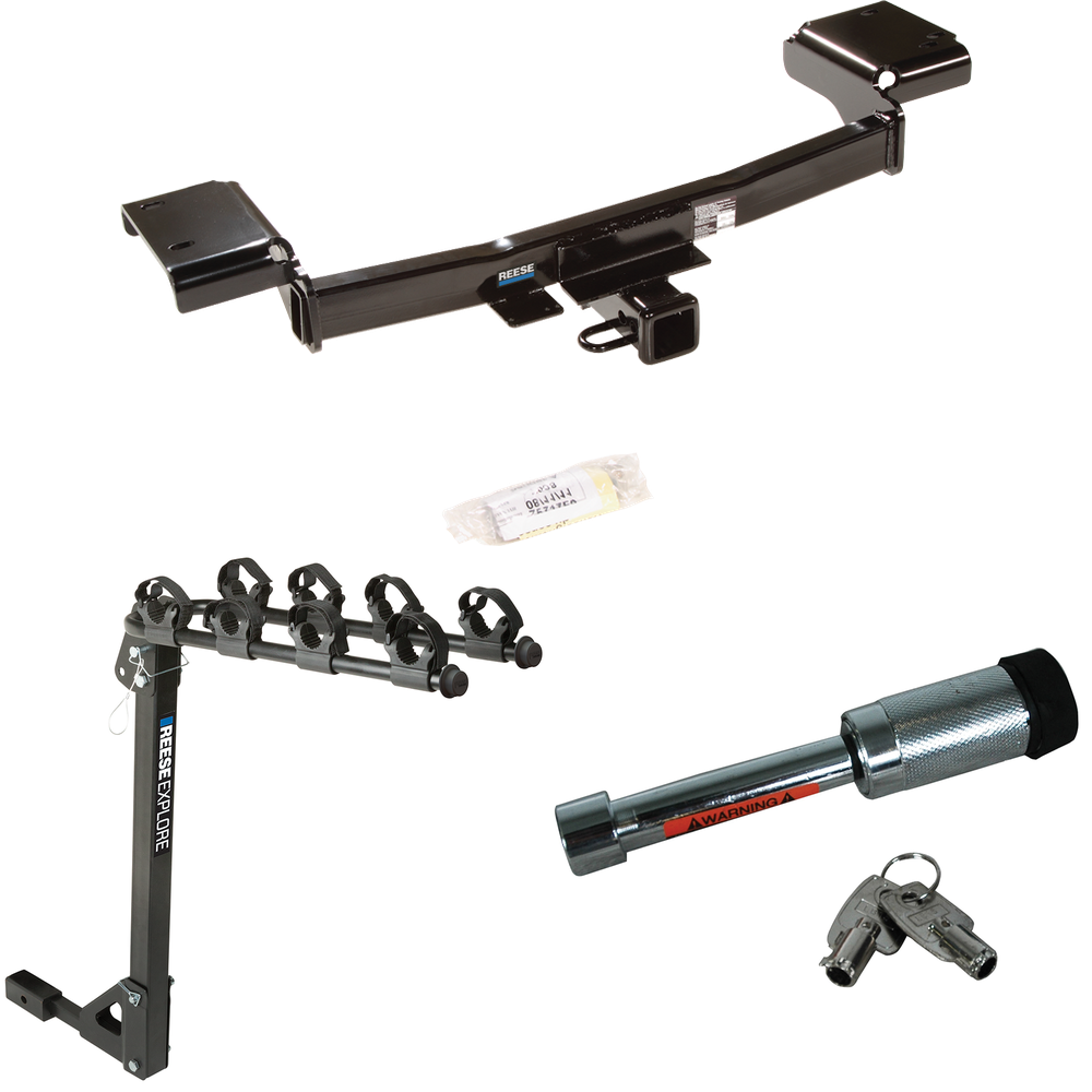 Fits 2011-2016 KIA Sportage Trailer Hitch Tow PKG w/ 4 Bike Carrier Rack + Hitch Lock By Reese Towpower