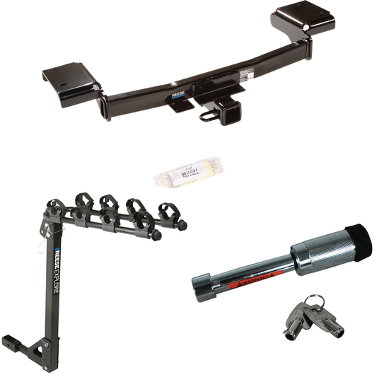 Fits 2011-2016 KIA Sportage Trailer Hitch Tow PKG w/ 4 Bike Carrier Rack + Hitch Lock By Reese Towpower