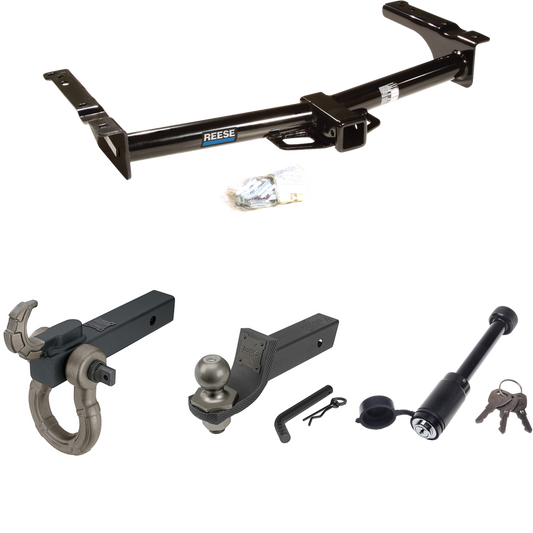 Fits 1975-1991 Ford E-350 Econoline Trailer Hitch Tow PKG + Interlock Tactical Starter Kit w/ 2" Drop & 2" Ball + Tactical Hook & Shackle Mount + Tactical Dogbone Lock By Reese Towpower
