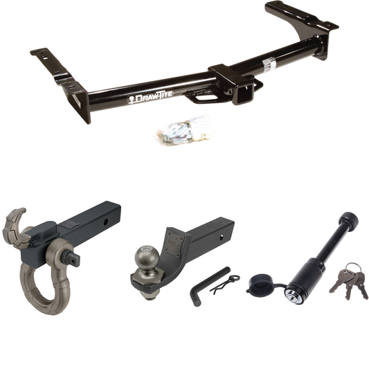 Fits 2003-2007 Ford E-350 Econoline Super Duty Trailer Hitch Tow PKG + Interlock Tactical Starter Kit w/ 2" Drop & 2" Ball + Tactical Hook & Shackle Mount + Tactical Dogbone Lock By Draw-Tite