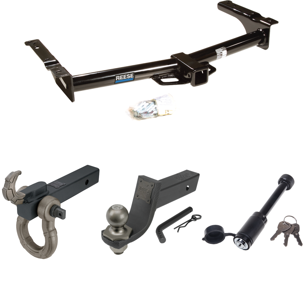 Fits 2009-2012 Ford E-250 Econoline Trailer Hitch Tow PKG + Interlock Tactical Starter Kit w/ 3-1/4" Drop & 2" Ball + Tactical Hook & Shackle Mount + Tactical Dogbone Lock (For (Prepped Class II Tow Package) Models) By Reese Towpower