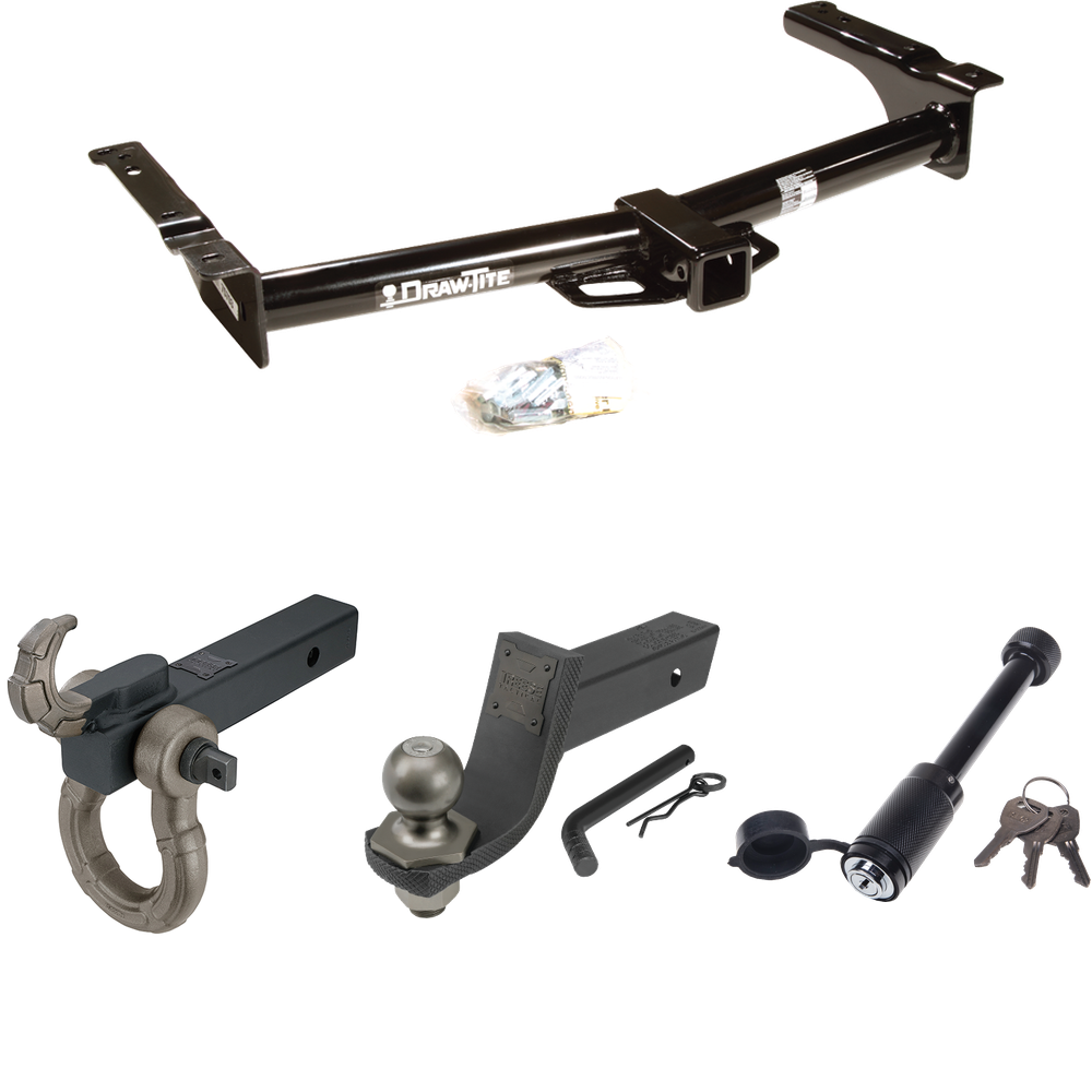 Fits 1975-1991 Ford E-150 Econoline Trailer Hitch Tow PKG + Interlock Tactical Starter Kit w/ 3-1/4" Drop & 2" Ball + Tactical Hook & Shackle Mount + Tactical Dogbone Lock By Draw-Tite
