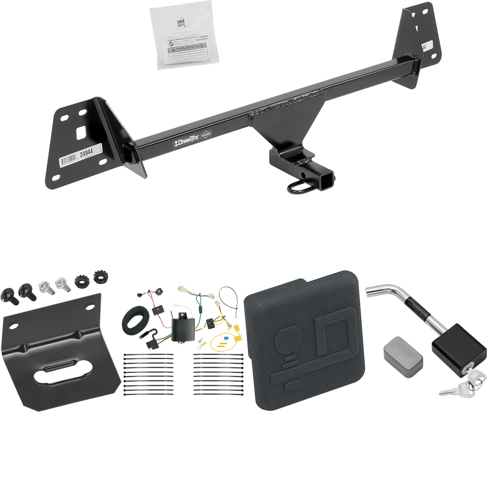 Fits 2016-2019 Toyota Prius Trailer Hitch Tow PKG w/ 4-Flat Wiring Harness + Hitch Cover + Hitch Lock By Draw-Tite