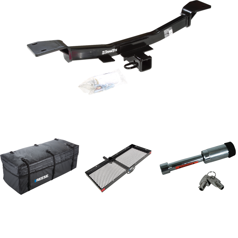 Fits 2005-2010 KIA Sportage Trailer Hitch Tow PKG w/ 48" x 20" Cargo Carrier + Cargo Bag + Hitch Lock (For V6 Engine Models) By Draw-Tite