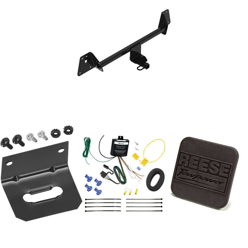 Fits 2020-2022 Toyota Prius Trailer Hitch Tow PKG w/ 4-Flat Wiring Harness + Hitch Cover By Reese Towpower