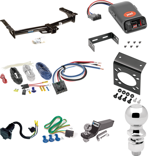 Fits 1975-1991 Ford E-350 Econoline Trailer Hitch Tow PKG w/ Pro Series POD Brake Control + Generic BC Wiring Adapter + 7-Way RV Wiring + 2" & 2-5/16" Ball & Drop Mount By Reese Towpower