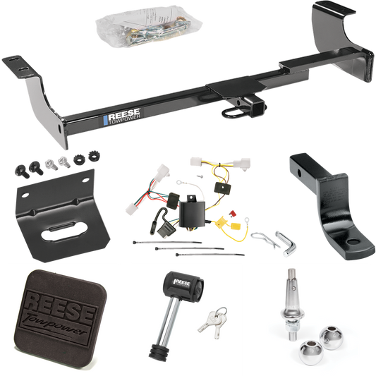 Fits 2004-2009 Toyota Prius Trailer Hitch Tow PKG w/ 4-Flat Wiring Harness + Draw-Bar + Interchangeable 1-7/8" & 2" Balls + Wiring Bracket + Hitch Cover + Hitch Lock By Reese Towpower