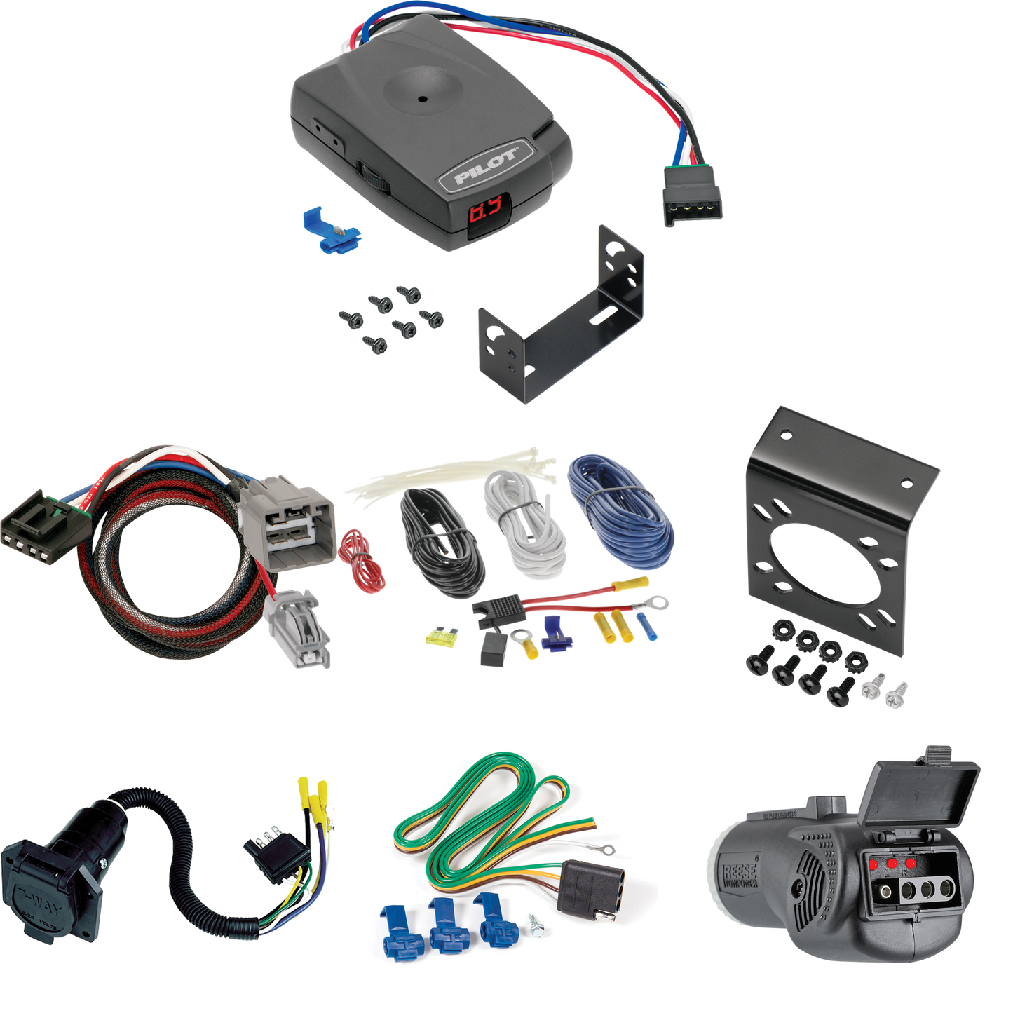 Fits 2013-2014 RAM 3500 7-Way RV Wiring + Pro Series Pilot Brake Control + Plug & Play BC Adapter + 2 in 1 Tester & 7-Way to 4-Way Adapter By Reese Towpower