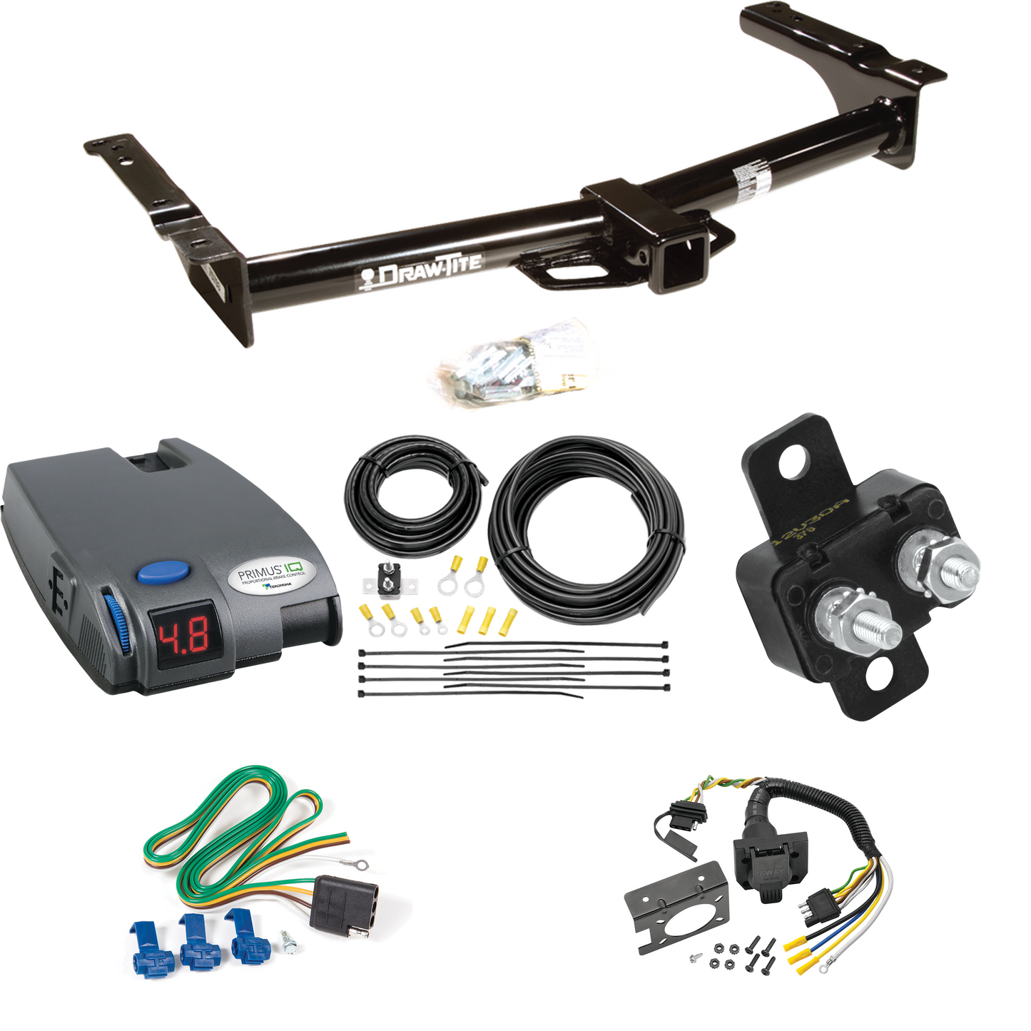 Fits 1975-1983 Ford E-100 Econoline Trailer Hitch Tow PKG w/ Tekonsha Primus IQ Brake Control + 7-Way RV Wiring By Draw-Tite