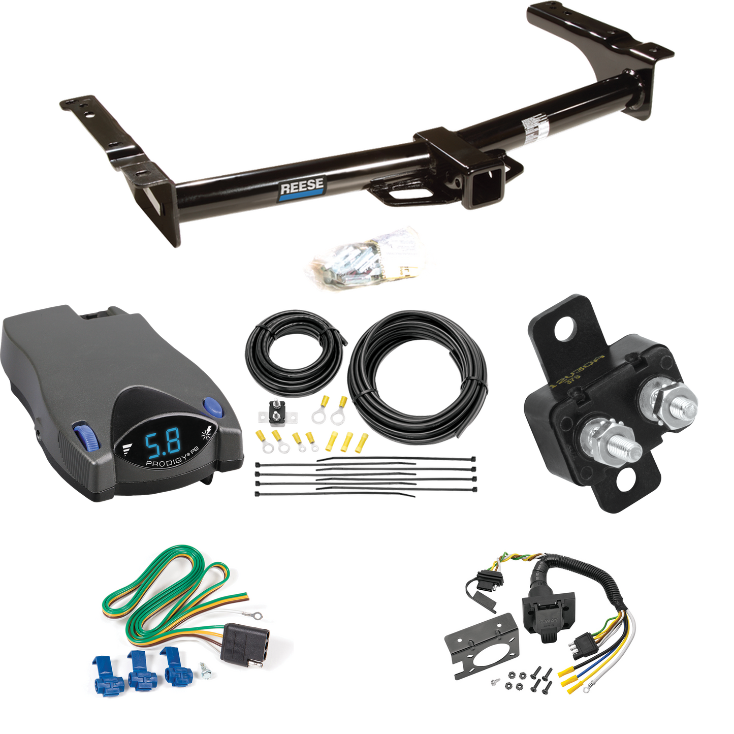 Fits 1975-1991 Ford E-250 Econoline Trailer Hitch Tow PKG w/ Tekonsha Prodigy P2 Brake Control + 7-Way RV Wiring By Reese Towpower