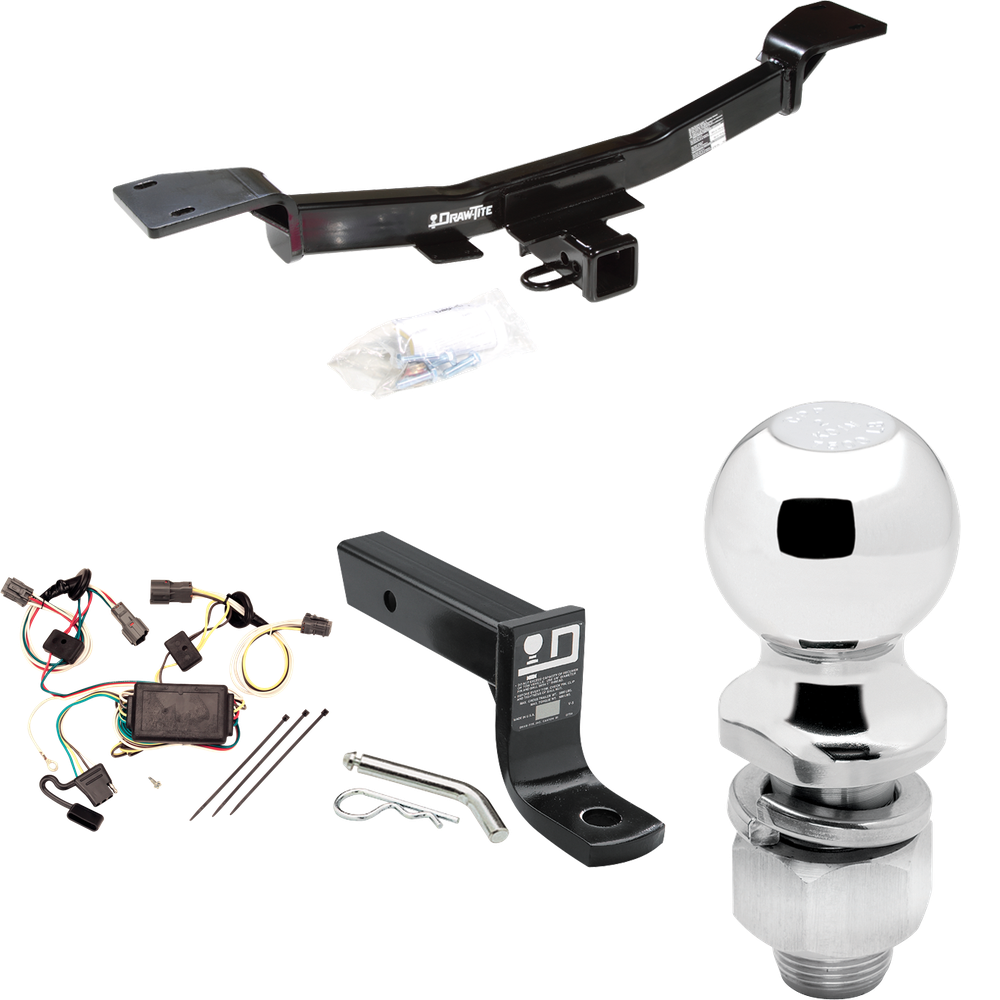 Fits 2005-2009 Hyundai Tucson Trailer Hitch Tow PKG w/ 4-Flat Wiring + Ball Mount w/ 4" Drop + 2" Ball By Draw-Tite