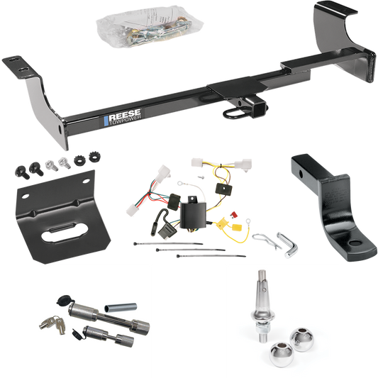 Fits 2004-2009 Toyota Prius Trailer Hitch Tow PKG w/ 4-Flat Wiring Harness + Draw-Bar + Interchangeable 1-7/8" & 2" Balls + Wiring Bracket + Dual Hitch & Coupler Locks By Reese Towpower