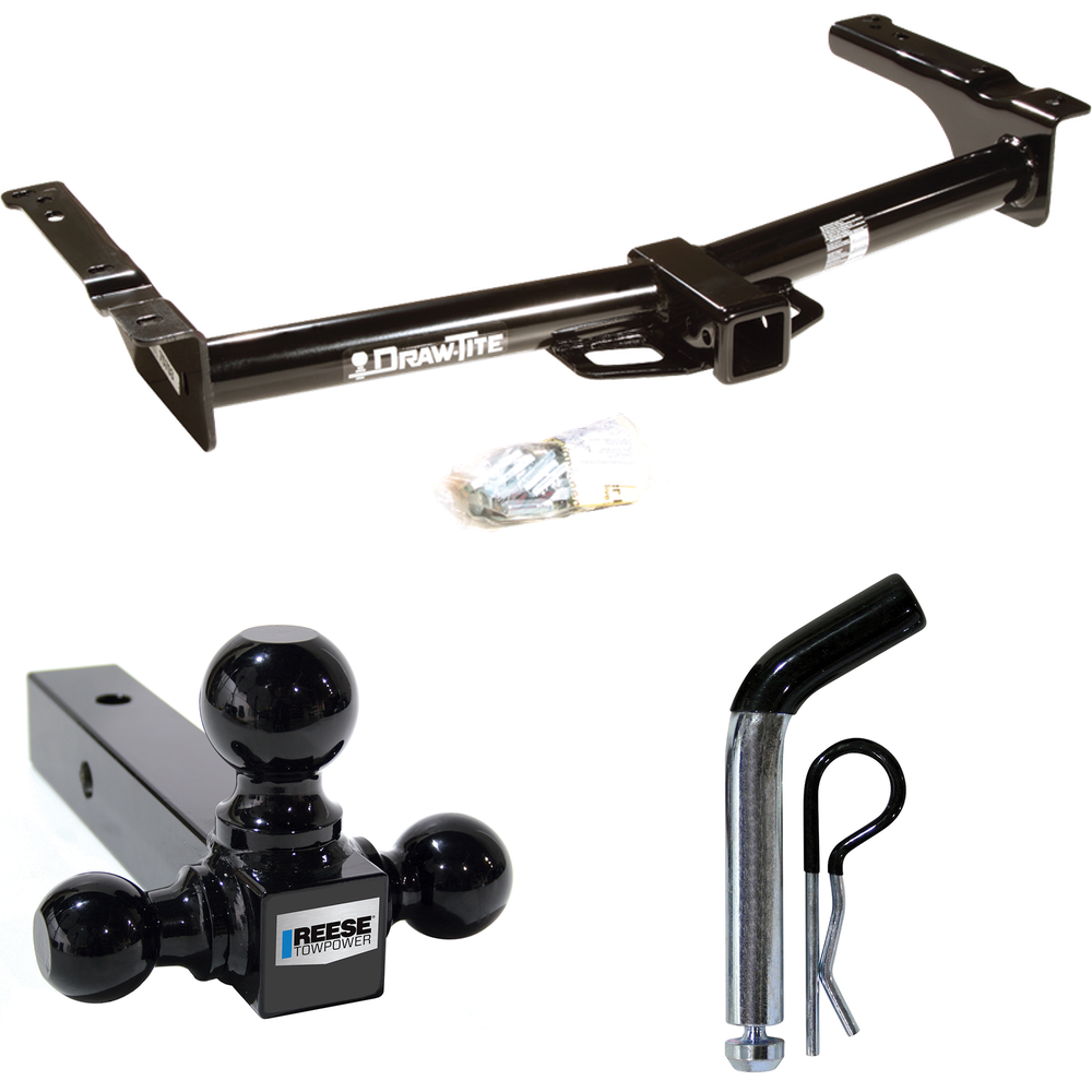 Fits 2009-2012 Ford E-350 Econoline Super Duty Trailer Hitch Tow PKG w/ Triple Ball Ball Mount 1-7/8" & 2" & 2-5/16" Trailer Balls + Pin/Clip (For (Prepped Class II Tow Package) Models) By Draw-Tite