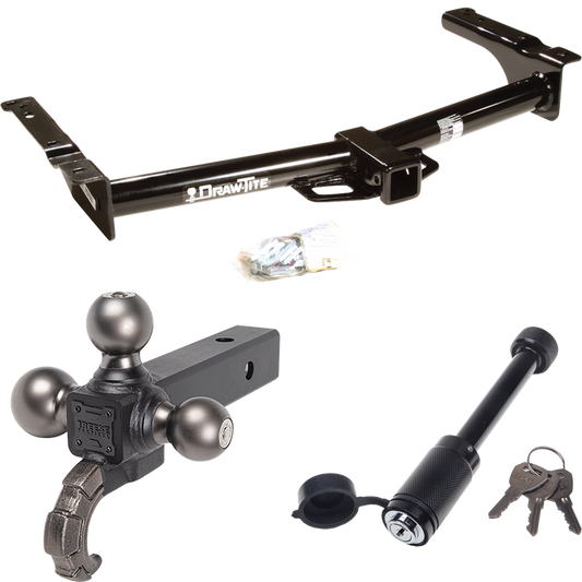 Fits 1975-1991 Ford E-150 Econoline Trailer Hitch Tow PKG + Tactical Triple Ball Ball Mount 1-7/8" & 2" & 2-5/16" Balls & Tow Hook + Tactical Dogbone Lock By Draw-Tite