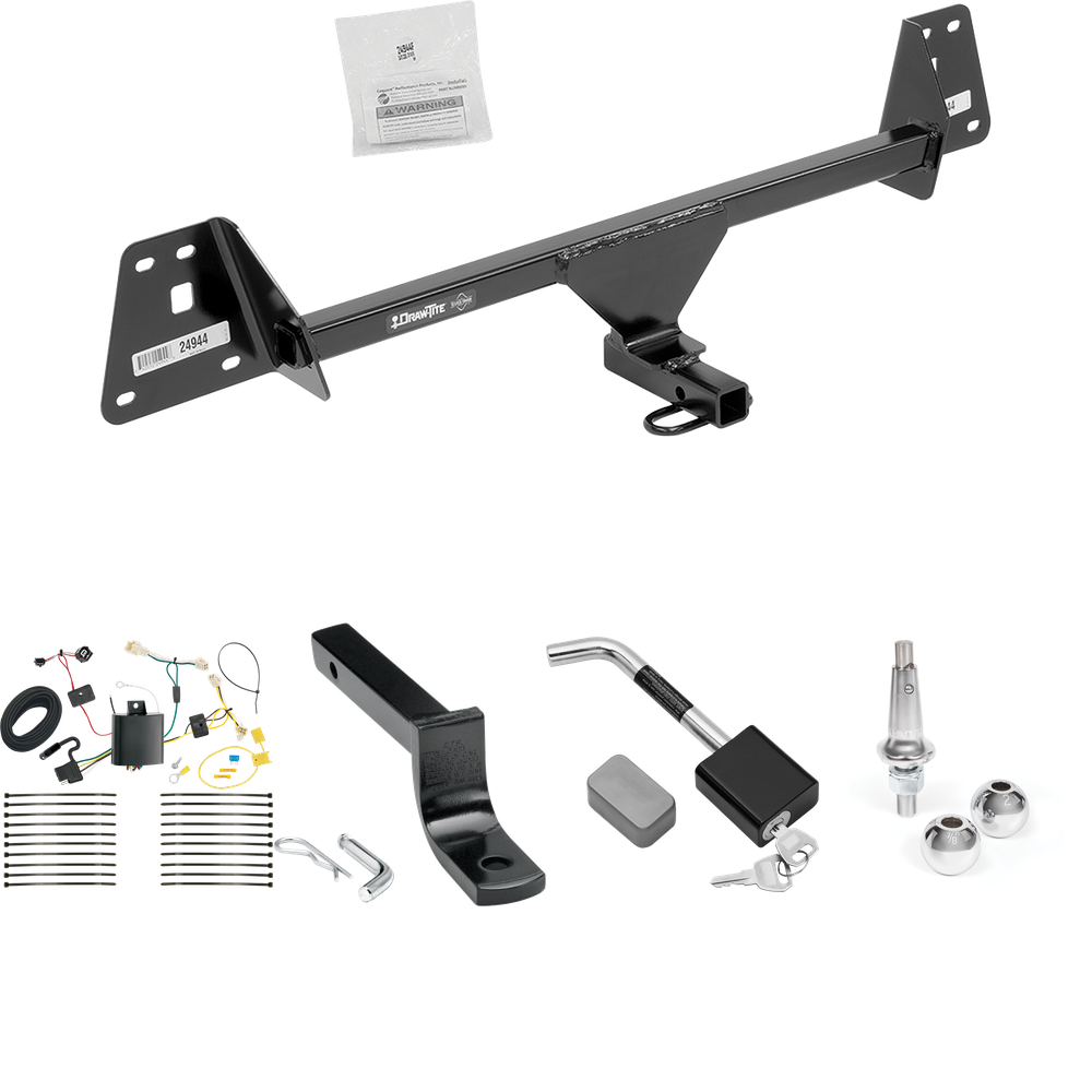 Se adapta al paquete de enganche de remolque Toyota Prius 2016-2019 con arnés de cableado de 4 planos + barra de tracción + bolas intercambiables de 1-7/8" y 2" + bloqueo de enganche de Draw-Tite