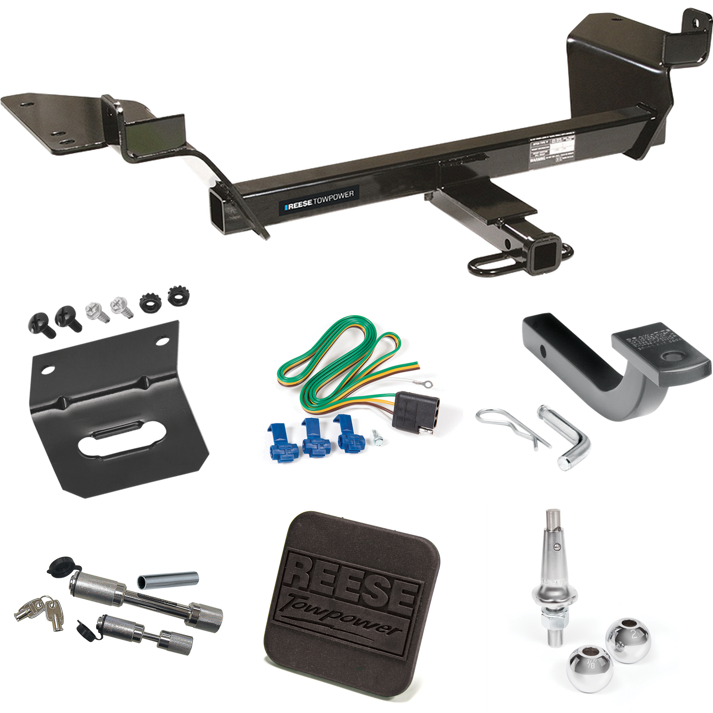 Fits 2005-2009 Buick Allure Trailer Hitch Tow PKG w/ 4-Flat Wiring Harness + Draw-Bar + Interchangeable 1-7/8" & 2" Balls + Wiring Bracket + Hitch Cover + Dual Hitch & Coupler Locks (For (Canada Only) Models) By Reese Towpower