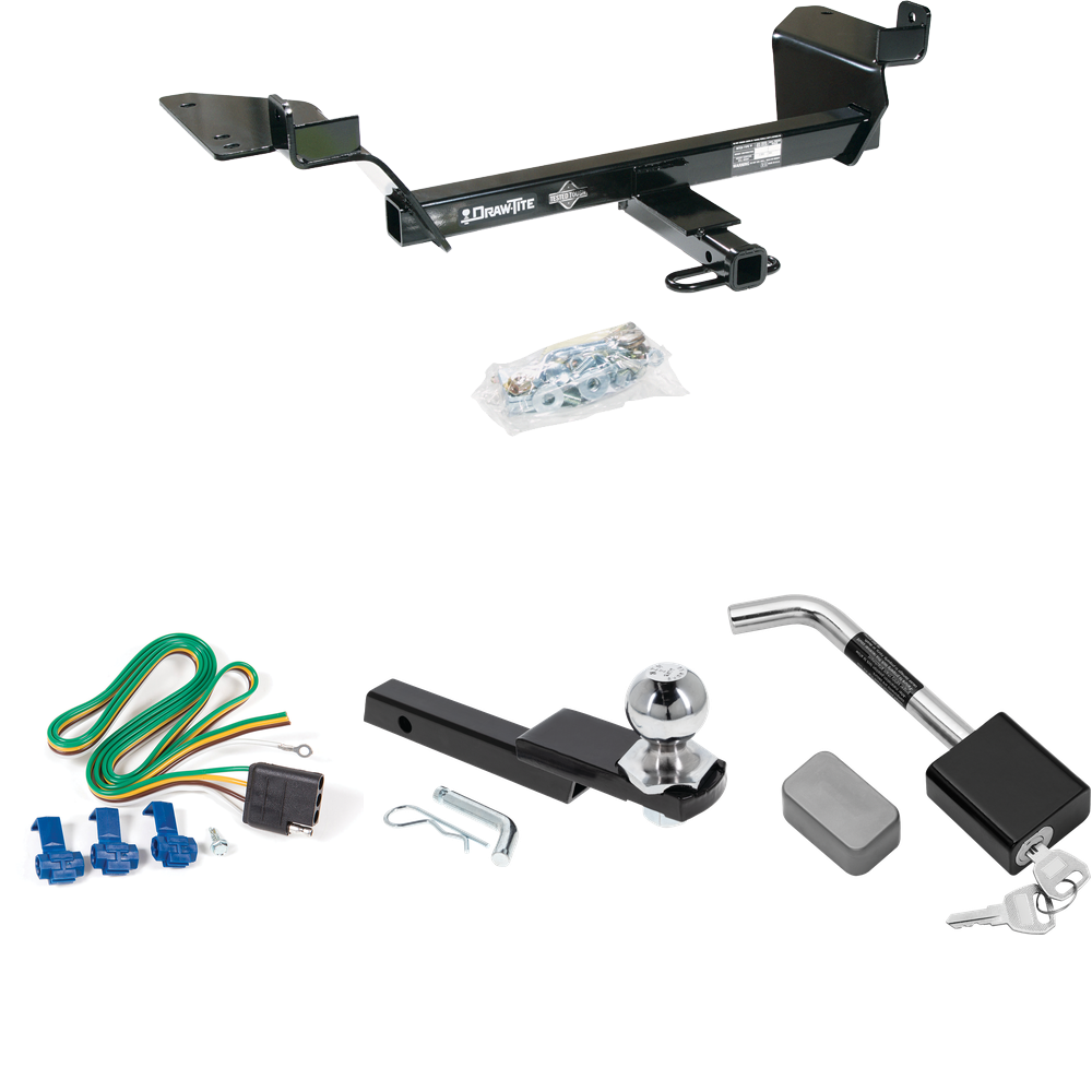 Fits 2005-2009 Buick LaCrosse Trailer Hitch Tow PKG w/ 4-Flat Wiring Harness + Interlock Starter Kit w/ 2" Ball 1-1/4" Drop 3/4" Rise + Hitch Lock (Excludes: Super Models) By Draw-Tite