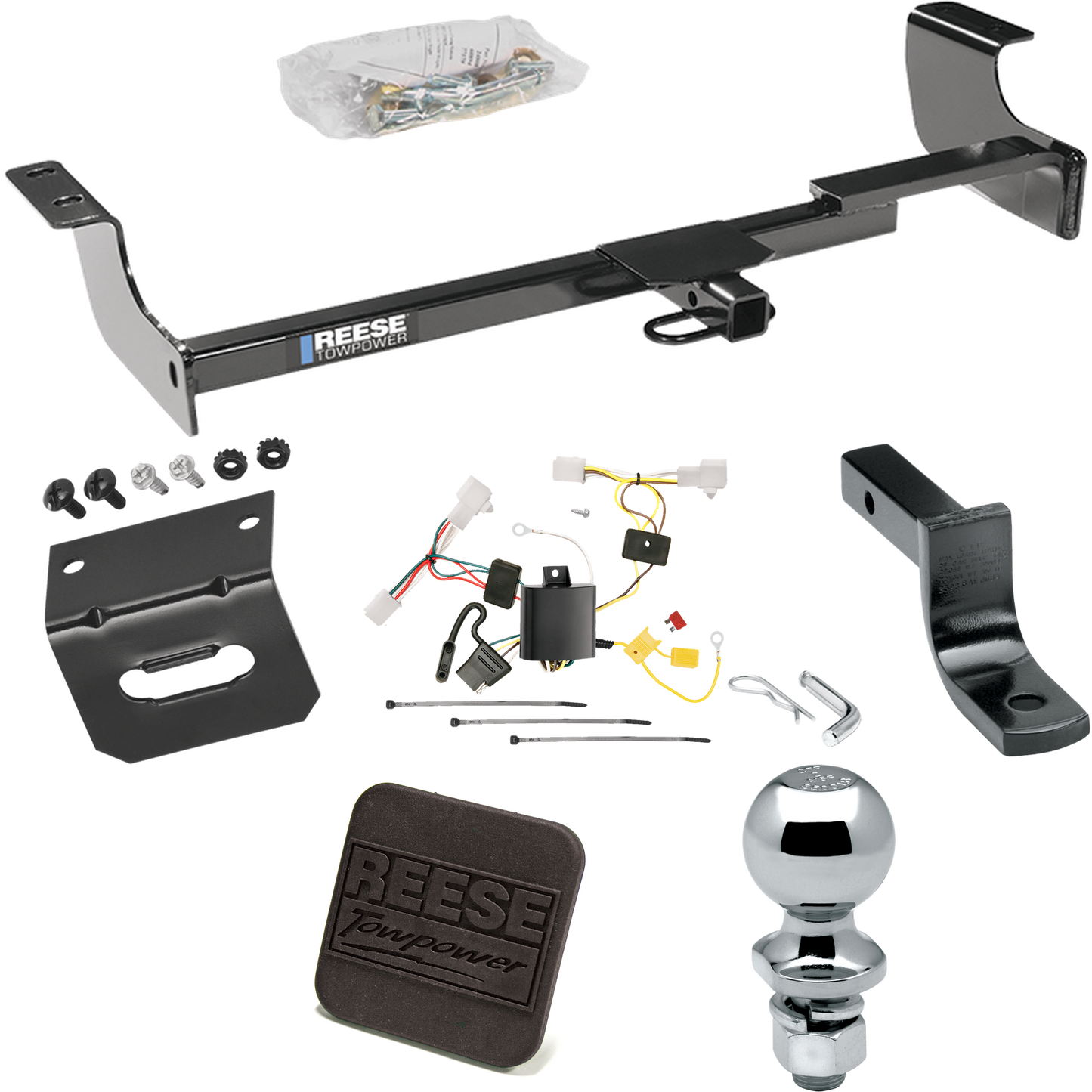 Fits 2004-2009 Toyota Prius Trailer Hitch Tow PKG w/ 4-Flat Wiring Harness + Draw-Bar + 2" Ball + Wiring Bracket + Hitch Cover By Reese Towpower