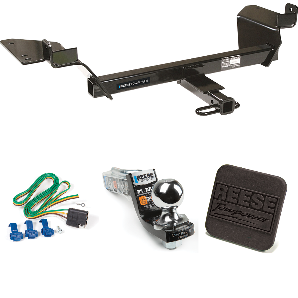 Fits 1997-2005 Buick Century Trailer Hitch Tow PKG w/ 4-Flat Wiring Harness + Interlock Starter Kit w/ 2" Ball 2-1/2" Drop 2" Rise + Hitch Cover (For Sedan Models) By Reese Towpower