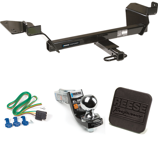 Fits 1997-2005 Buick Century Trailer Hitch Tow PKG w/ 4-Flat Wiring Harness + Interlock Starter Kit w/ 2" Ball 2-1/2" Drop 2" Rise + Hitch Cover (For Sedan Models) By Reese Towpower