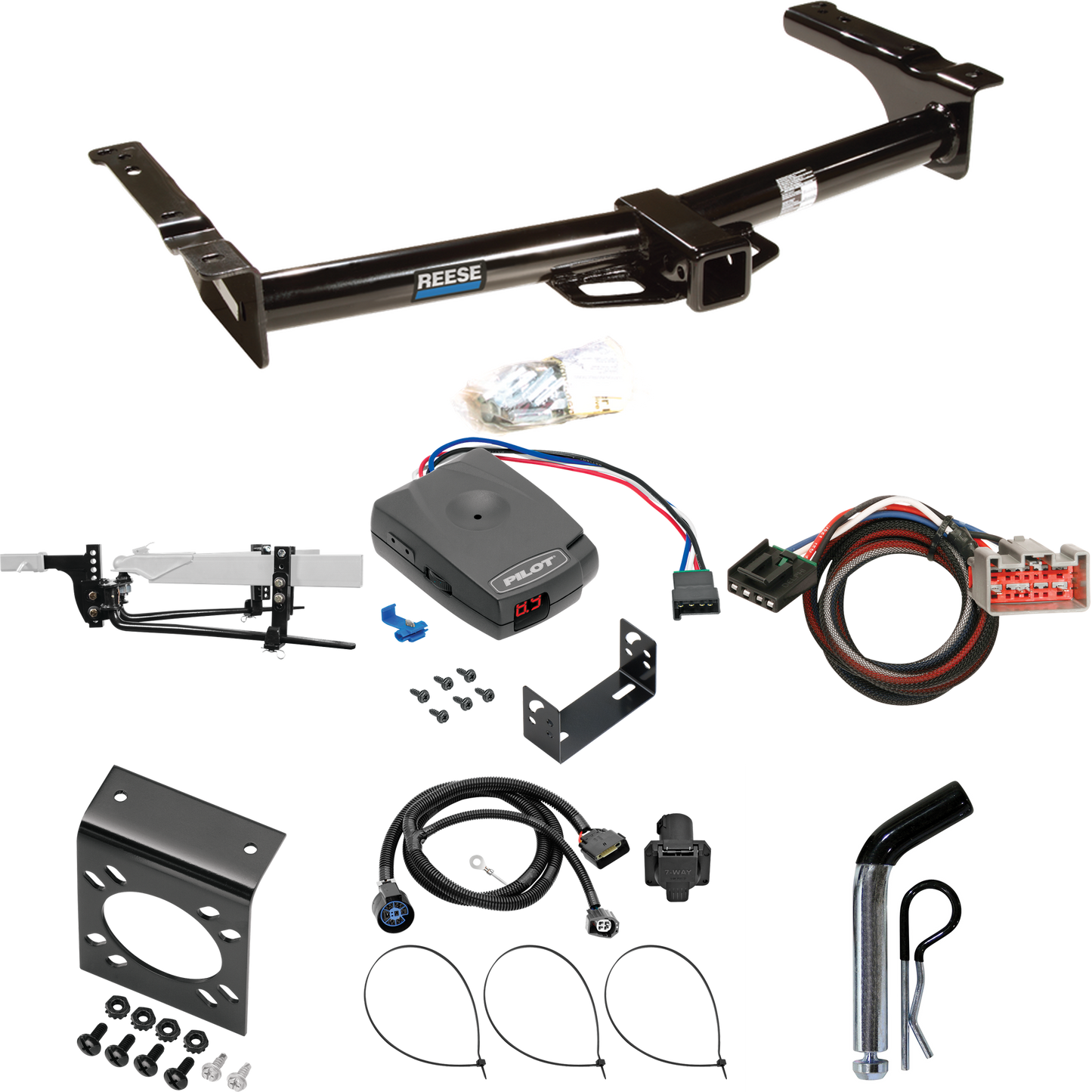 Fits 2009-2012 Ford E-350 Econoline Super Duty Trailer Hitch Tow PKG w/ 11.5K Round Bar Weight Distribution Hitch w/ 2-5/16" Ball + Pin/Clip + Pro Series Pilot Brake Control + Plug & Play BC Adapter + 7-Way RV Wiring (For (Prepped Class II Tow Packag