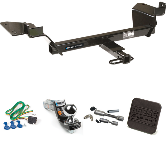 Fits 1997-2005 Buick Century Trailer Hitch Tow PKG w/ 4-Flat Wiring Harness + Interlock Starter Kit w/ 2" Ball 2-1/2" Drop 2" Rise + Hitch Cover + Dual Hitch & Coupler Locks (For Sedan Models) By Reese Towpower