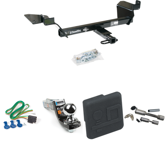 Fits 1997-2005 Buick Century Trailer Hitch Tow PKG w/ 4-Flat Wiring Harness + Interlock Starter Kit w/ 2" Ball 2-1/2" Drop 2" Rise + Hitch Cover + Dual Hitch & Coupler Locks (For Sedan Models) By Draw-Tite