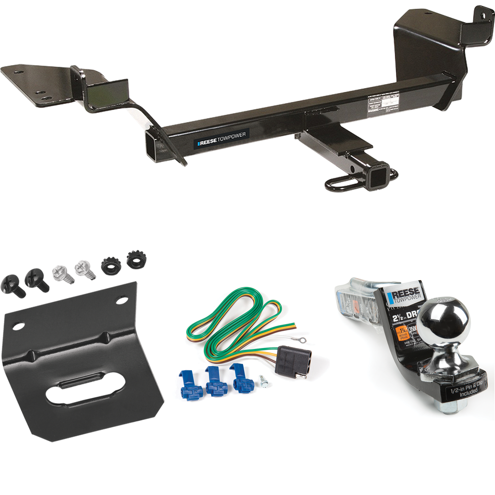 Fits 1997-2005 Buick Century Trailer Hitch Tow PKG w/ 4-Flat Wiring Harness + Interlock Starter Kit w/ 2" Ball 2-1/2" Drop 2" Rise + Wiring Bracket (For Sedan Models) By Reese Towpower