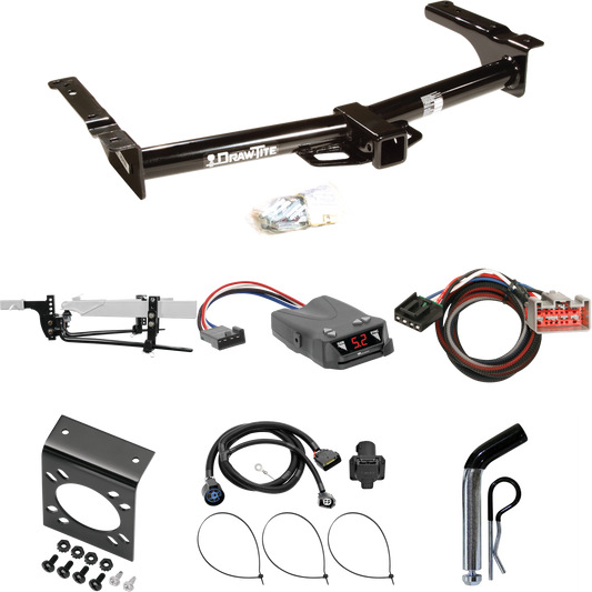 Fits 2009-2012 Ford E-250 Econoline Trailer Hitch Tow PKG w/ 11.5K Round Bar Weight Distribution Hitch w/ 2-5/16" Ball + Pin/Clip + Tekonsha Brakeman IV Brake Control + Plug & Play BC Adapter + 7-Way RV Wiring (For (Prepped Class II Tow Package) Mode