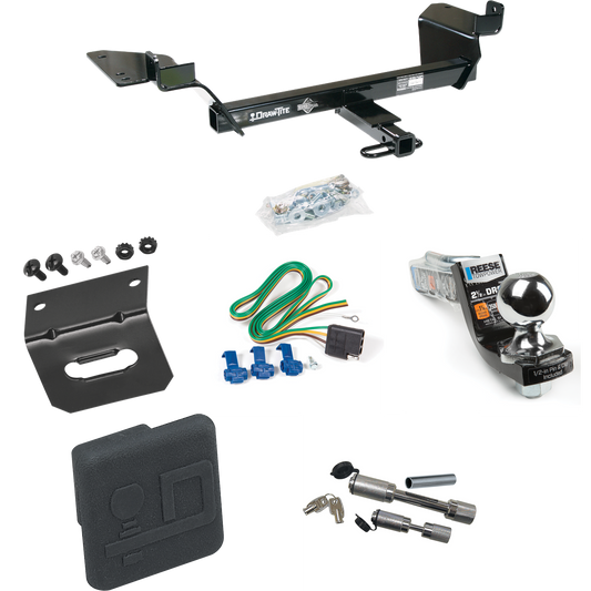 Fits 2005-2009 Buick Allure Trailer Hitch Tow PKG w/ 4-Flat Wiring Harness + Interlock Starter Kit w/ 2" Ball 2-1/2" Drop 2" Rise + Wiring Bracket + Hitch Cover + Dual Hitch & Coupler Locks (For (Canada Only) Models) By Draw-Tite